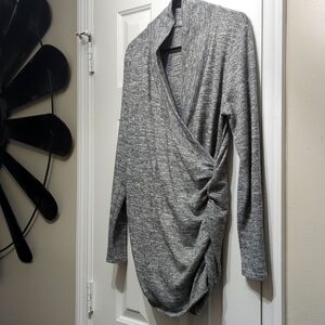 Heather Grey Ribbed Crossover Maternity/Nursing Top